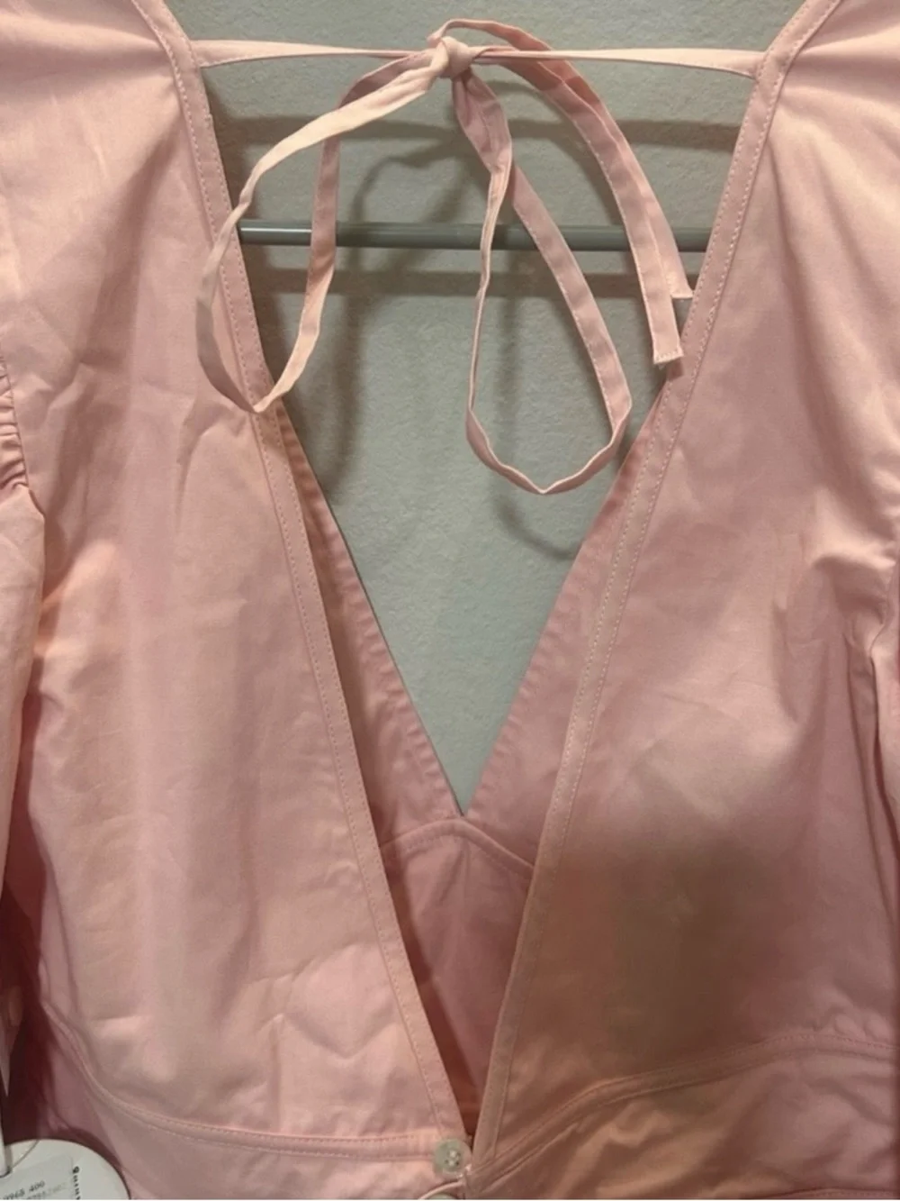 STAUD Pink Luna V-Neck Puff Sleeve Peplum Top